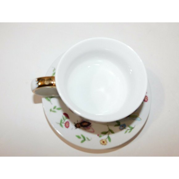 TEAOPIA  Butterfly Bees Floral Teacup / Single Tea pot Set Porcelain Gold - Picture 9 of 10